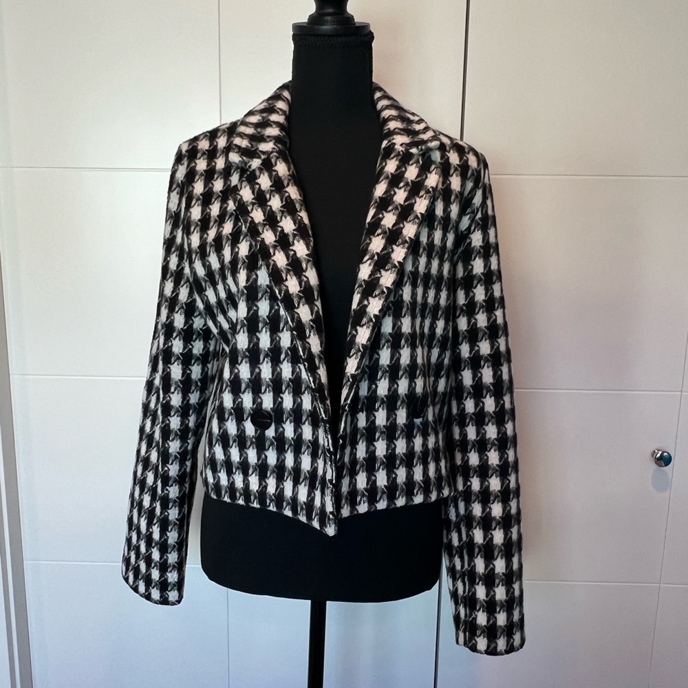 Black and White houndstooth cropped double breast fashion jacket
